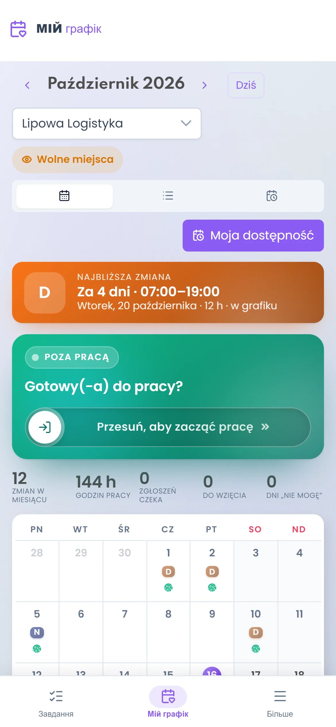 Mój grafik w telefonie pracownika z interfejsem po ukraińsku